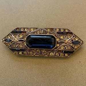 Sterling Silver 526 Antique Vintage Crystal and Sapphire Brooch